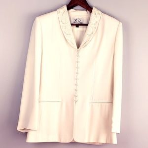 Le Suit White BlazerJacket Skirt Suit Set SZ 10